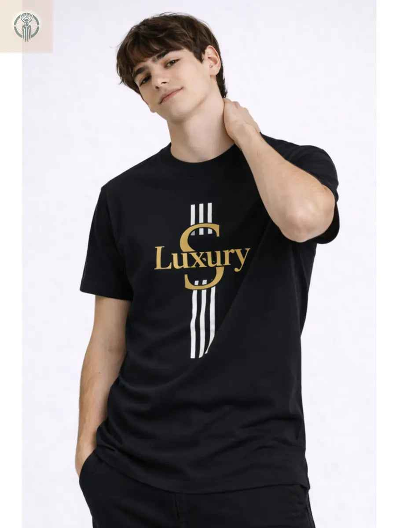 Polo Hombre Lujo Negro Algodón Jersey Cuello Redondo