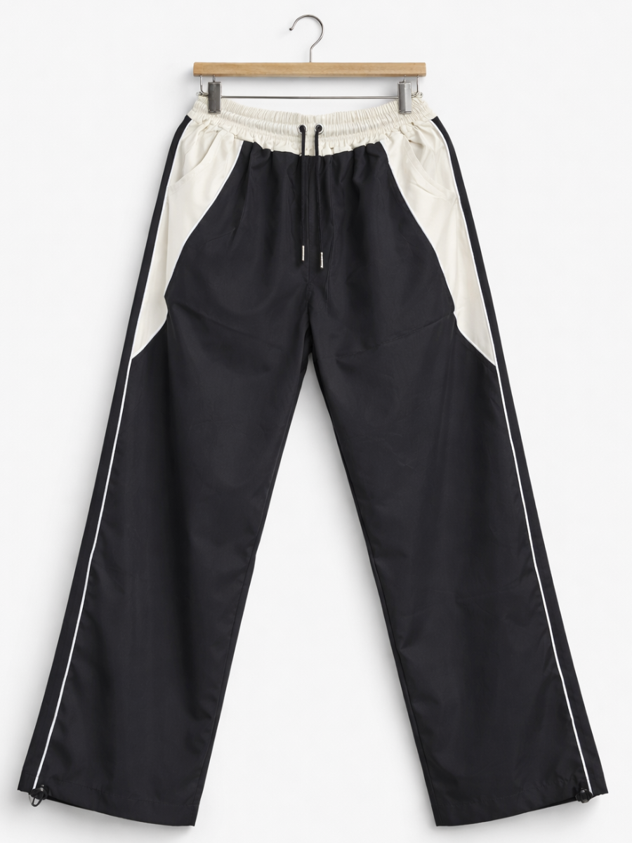Pantalón Baggy Bicolor Tela Nova — Negro / Crema | ENKI