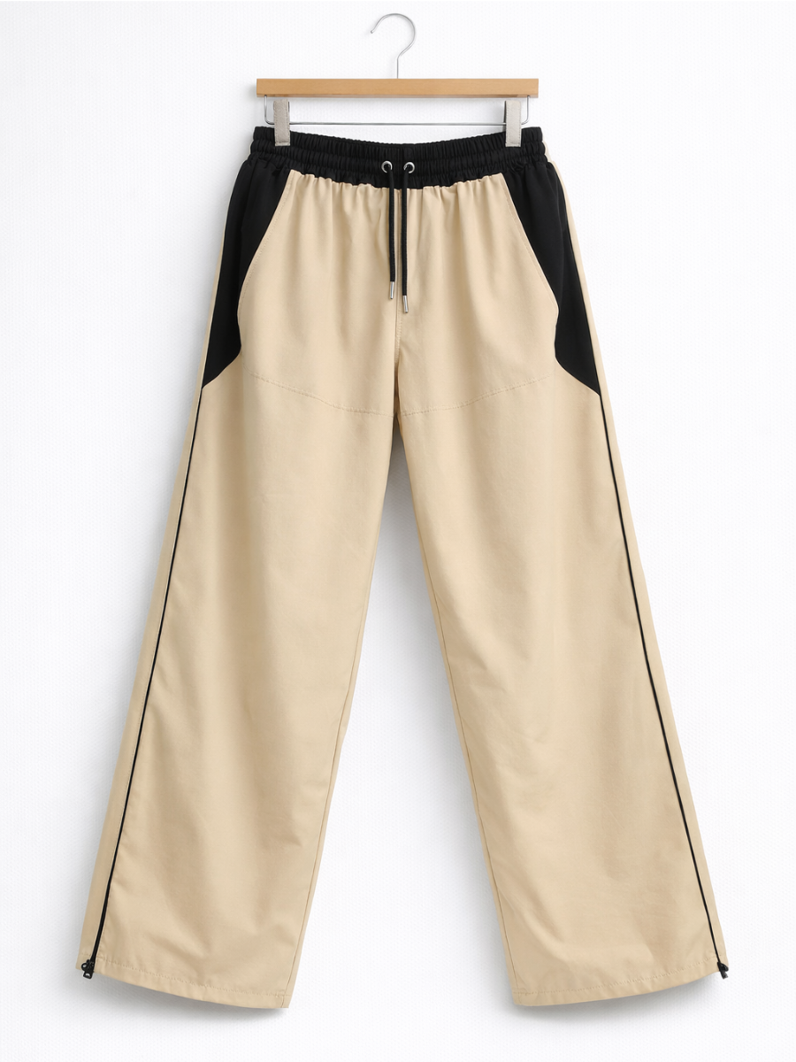 Pantalón Baggy Bicolor Tela Nova — Beige / Negro | ENKI