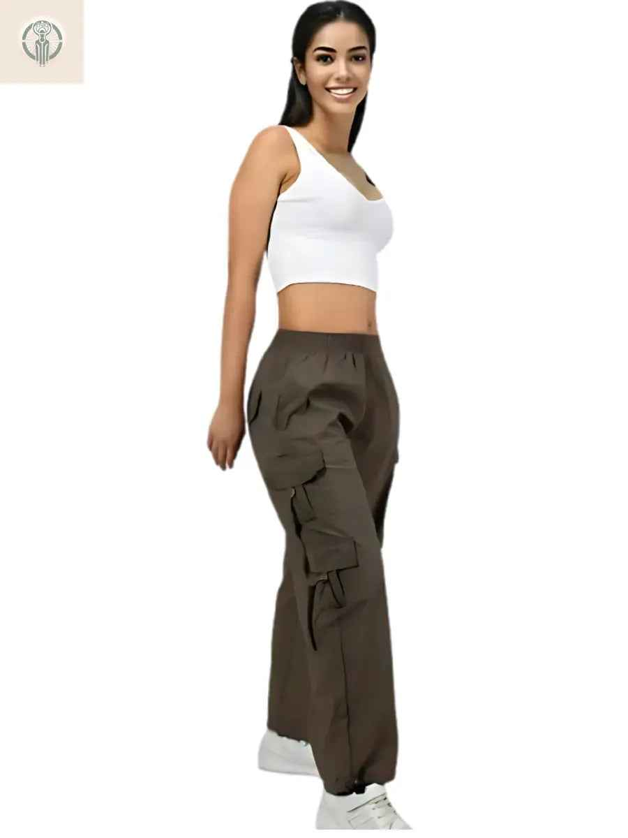 Pantalón Multicargo Mujer Topo Tela Mojada Premium