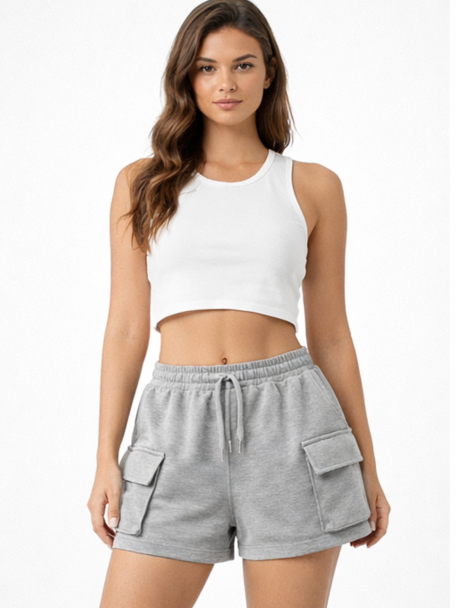 Short Cargo French Terry — Gris Melánge | Mujer | ENKI - ENKI ModaStyle