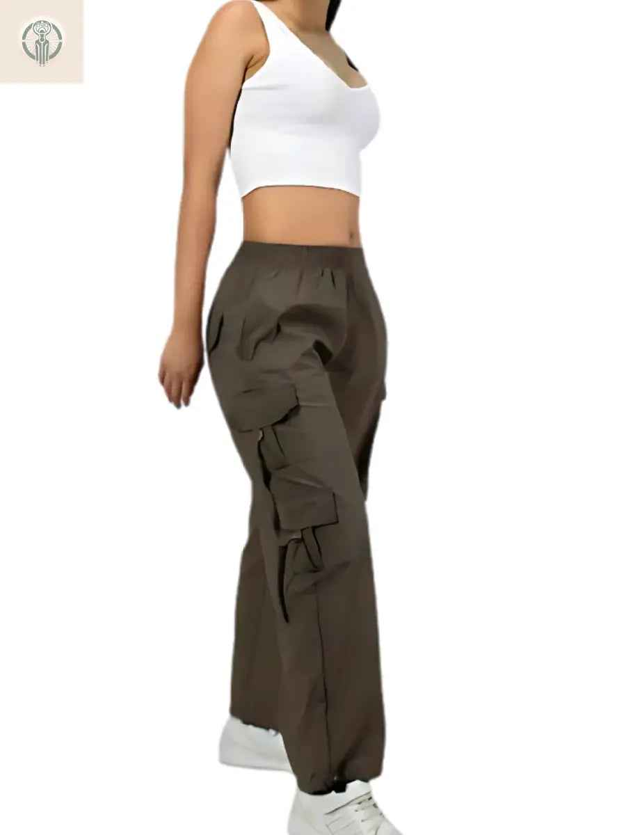 Pantalón Multicargo Mujer Topo Tela Mojada Premium