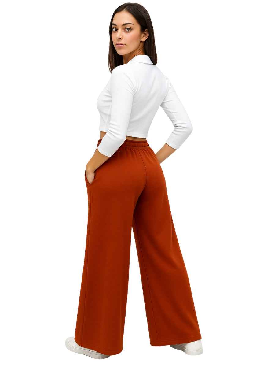 Pantalón Palazzo Mujer Franela Cintura Elástica