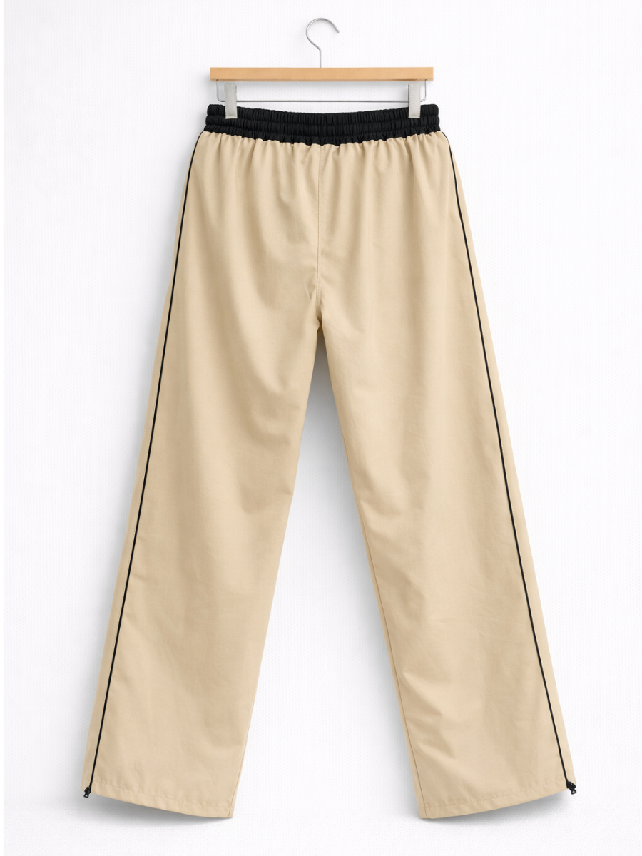 Pantalón Baggy Bicolor Tela Nova — Beige / Negro | ENKI - ENKI ModaStyle