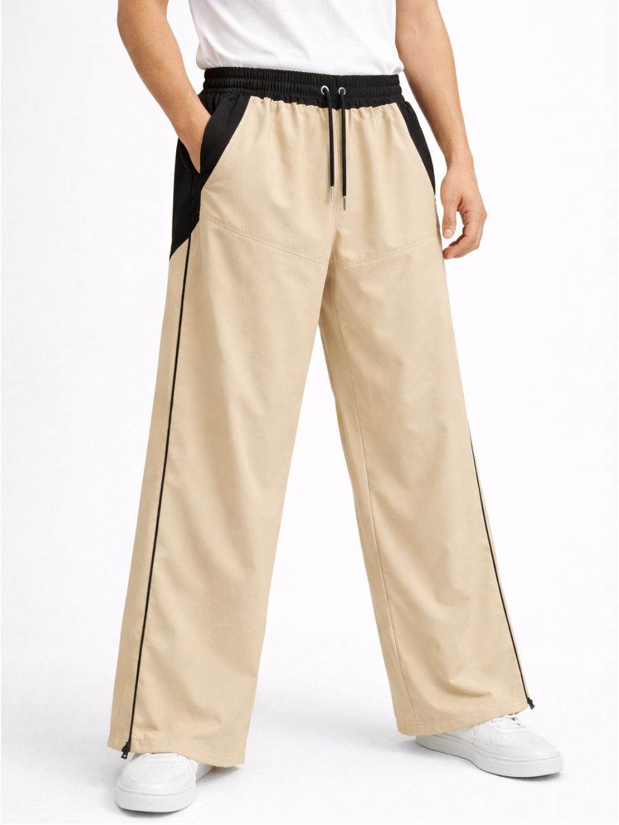 Pantalón Baggy Bicolor Tela Nova — Beige / Negro | ENKI - ENKI ModaStyle