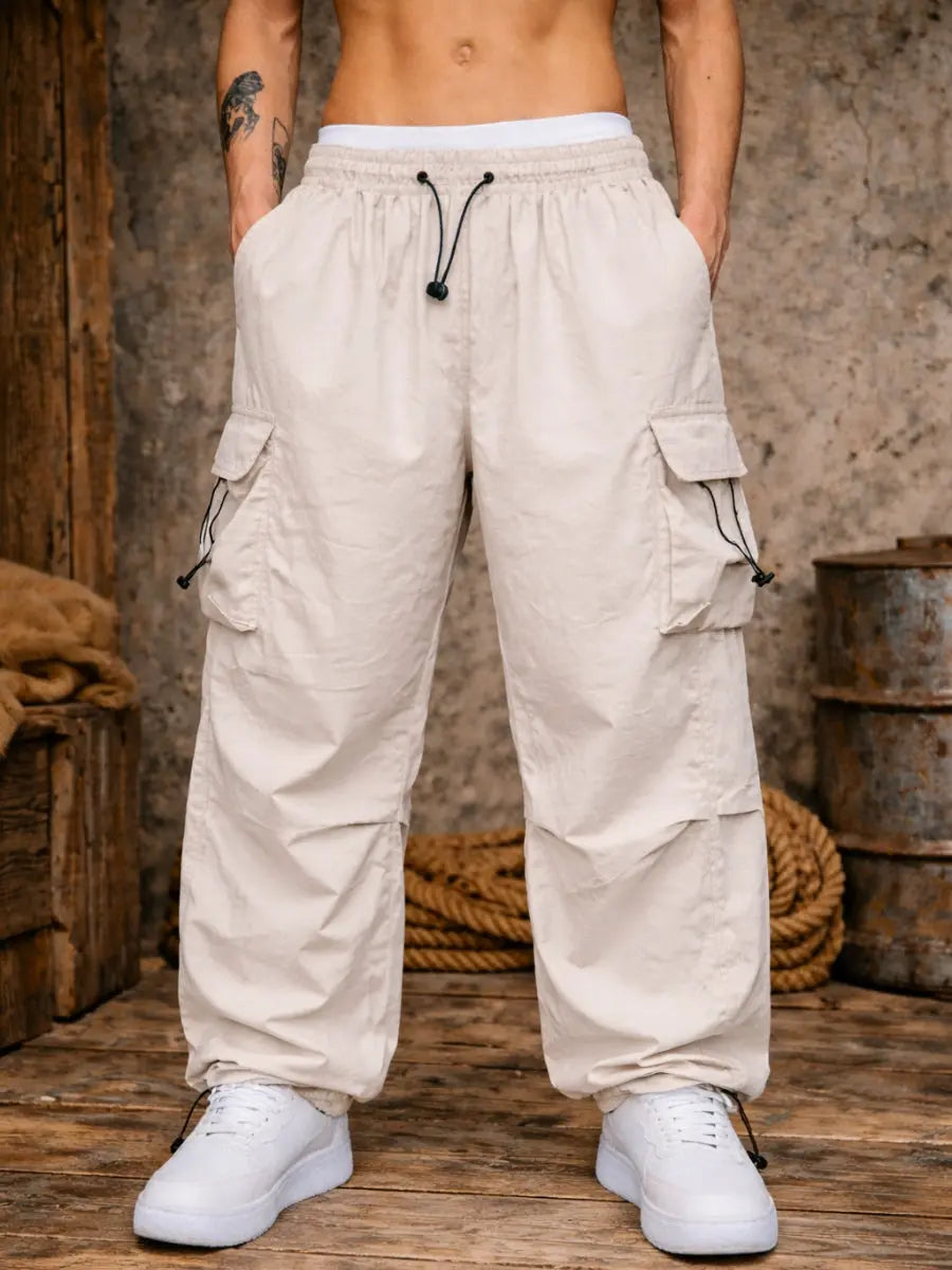 Pantalón Parachute Cargo Hombre Tela Mojada Oversized ENKI ModaStyle