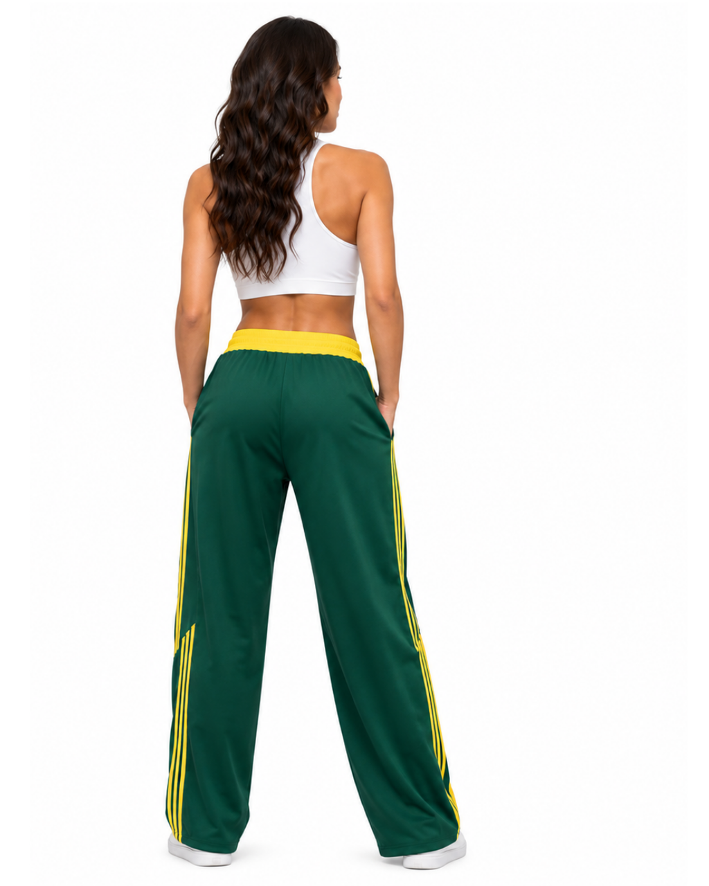 Pantalón Deportivo Oversized Verde con Franjas Amarillas — Tela Nova | Mujer | ENKI - ENKI ModaStyle