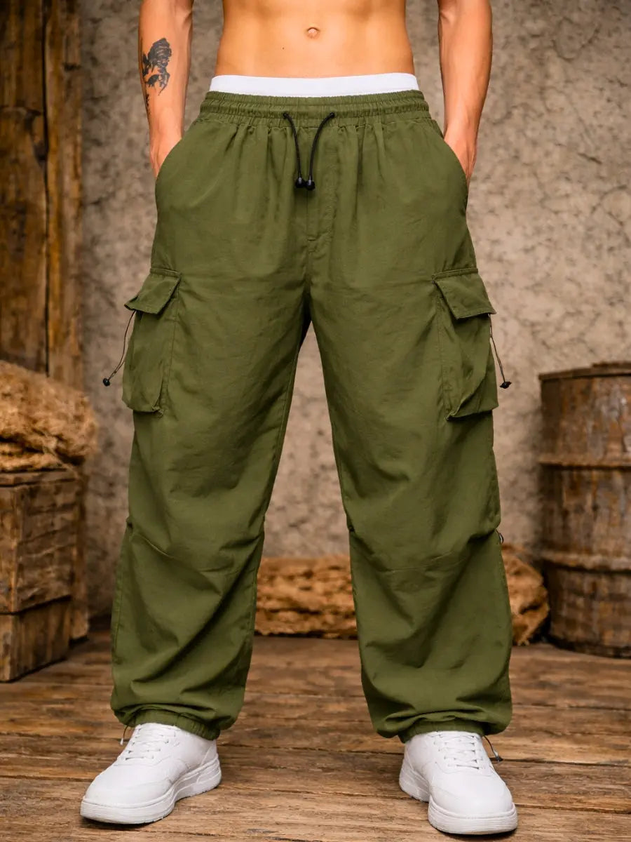 Pantalón Parachute Cargo Hombre Tela Mojada Oversized ENKI ModaStyle