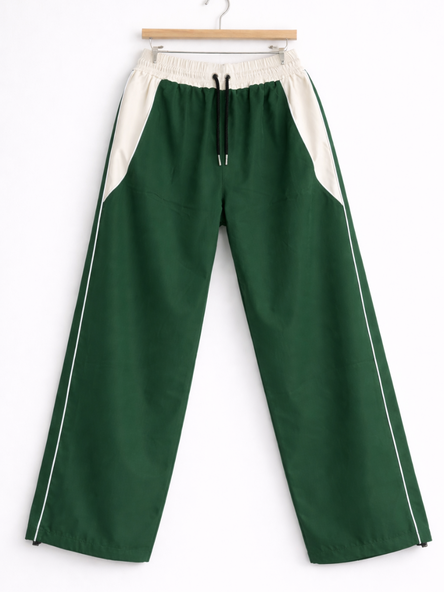 Pantalón Baggy Bicolor Tela Nova — Verde Botella / Crema | ENKI
