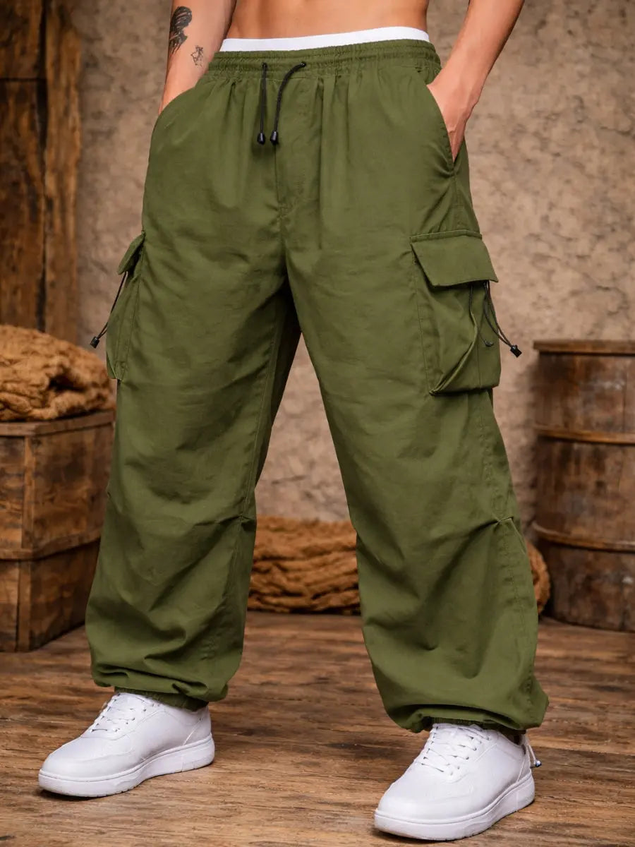 Pantalón Parachute Cargo Hombre Tela Mojada Oversized ENKI ModaStyle