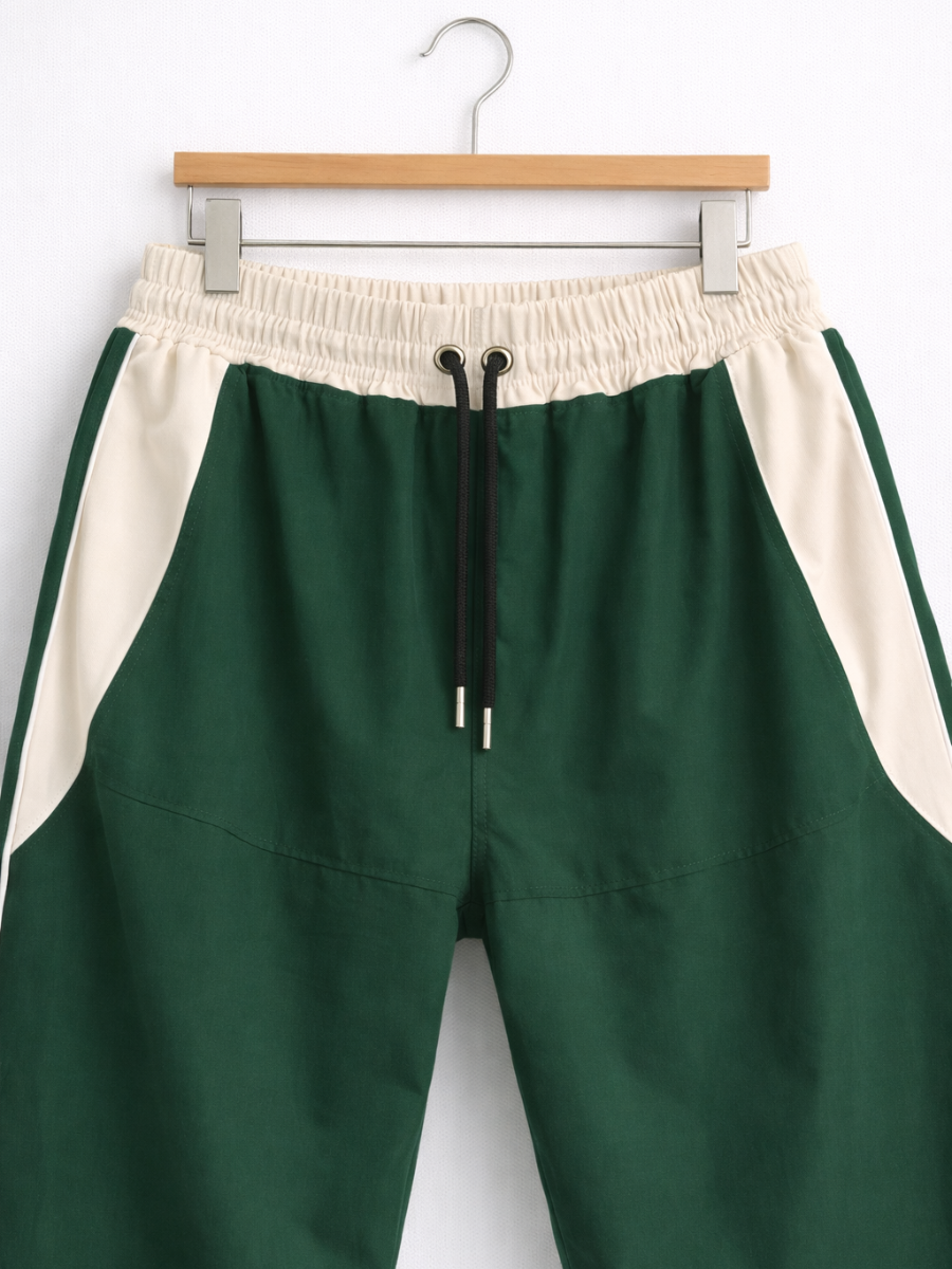Pantalón Baggy Bicolor Tela Nova — Verde Botella / Crema | ENKI