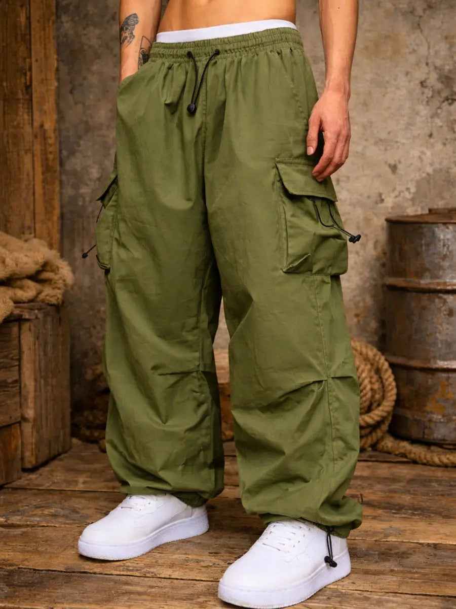 Pantalón Parachute Cargo Hombre Tela Mojada Oversized ENKI ModaStyle