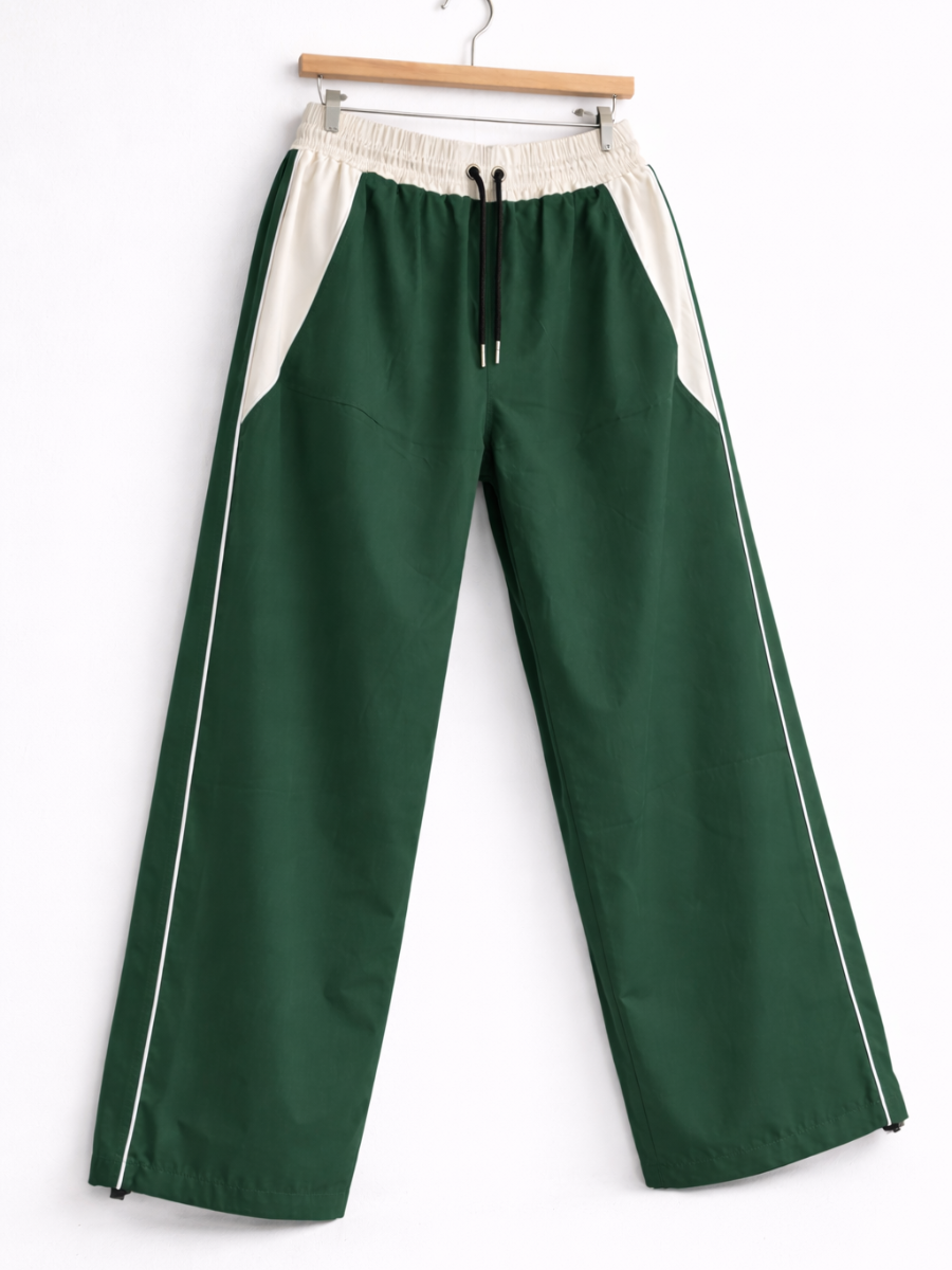 Pantalón Baggy Bicolor Tela Nova — Verde Botella / Crema | ENKI - ENKI ModaStyle