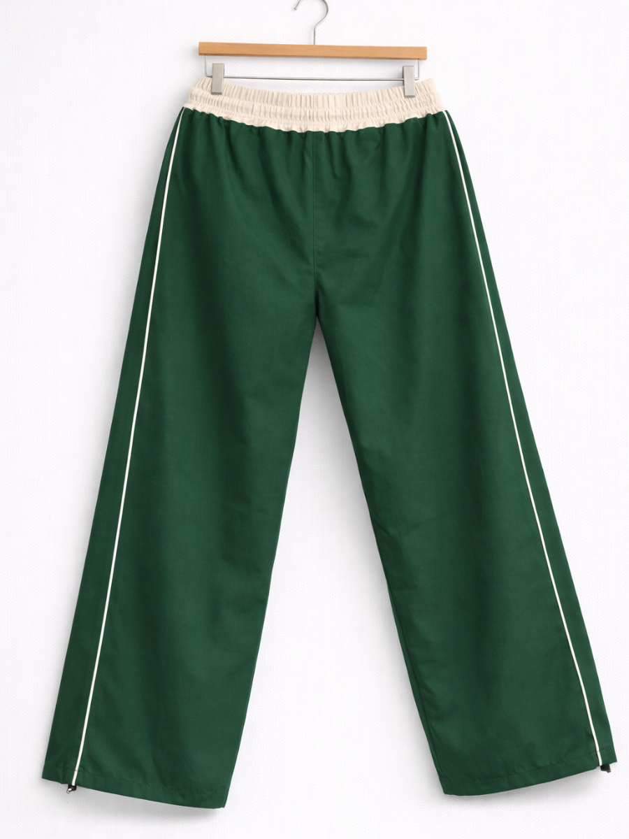 Pantalón Baggy Bicolor Tela Nova — Verde Botella / Crema | ENKI - ENKI ModaStyle