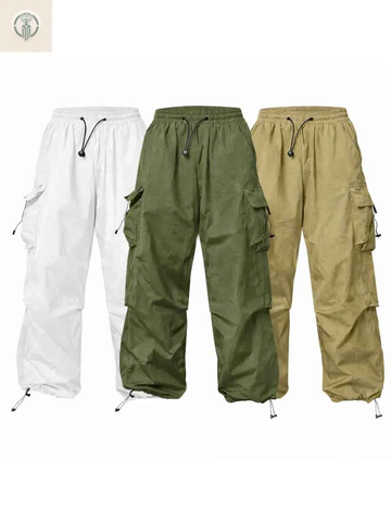 Pack x3 Pantalones Parachute Cargo Oversized de Tela Mojada