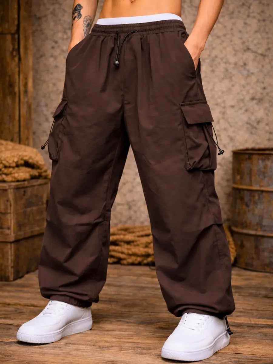 Pantalón Parachute Cargo Hombre Tela Mojada Oversized