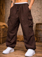 Pantalón Parachute Cargo Hombre Tela Mojada Oversized