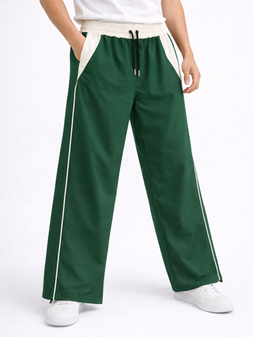 Pantalón Baggy Bicolor ENKI - Tela Nova Verde Botella / Crema