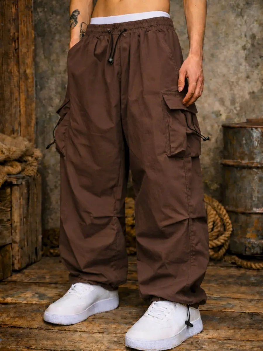 Pantalón Parachute Cargo Hombre Tela Mojada Oversized ENKI ModaStyle
