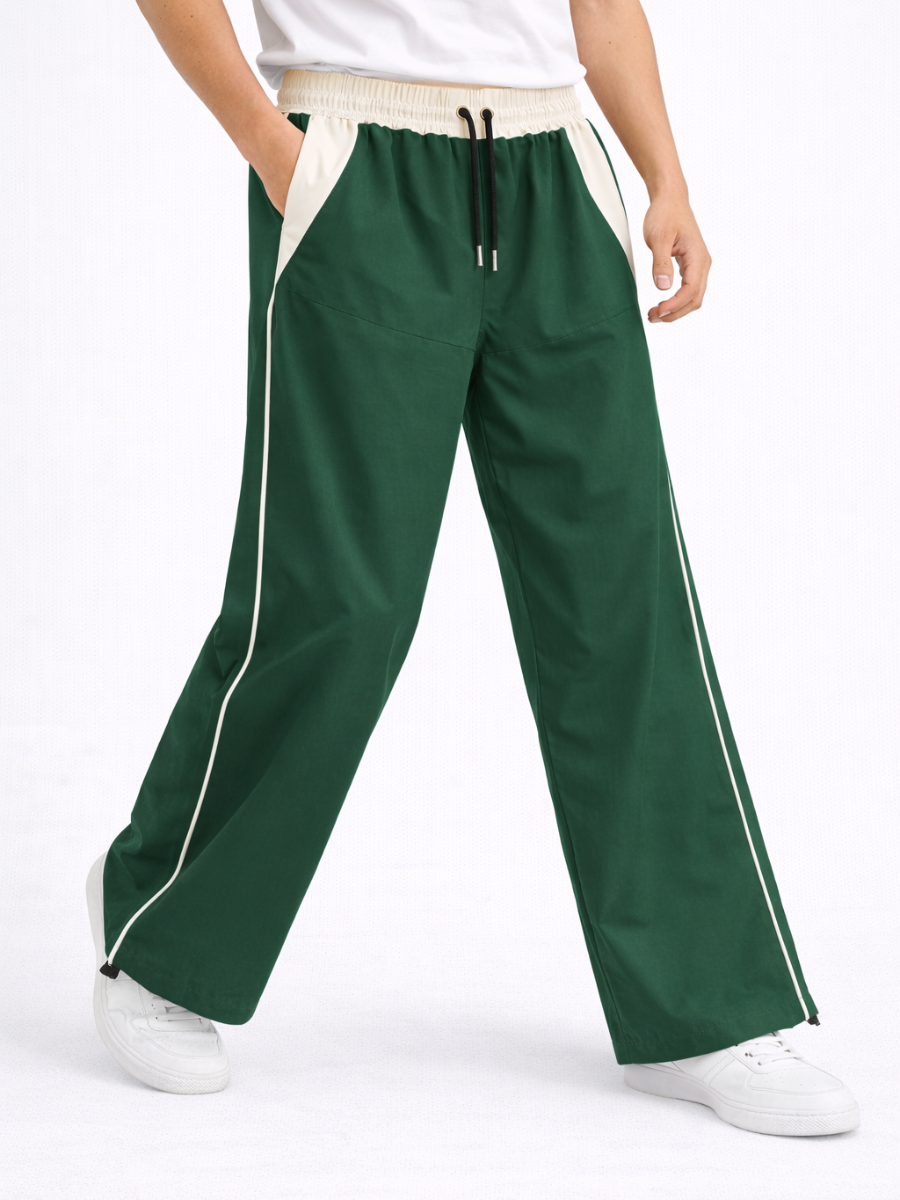 Pantalón Baggy Bicolor Tela Nova — Verde Botella / Crema | ENKI - ENKI ModaStyle