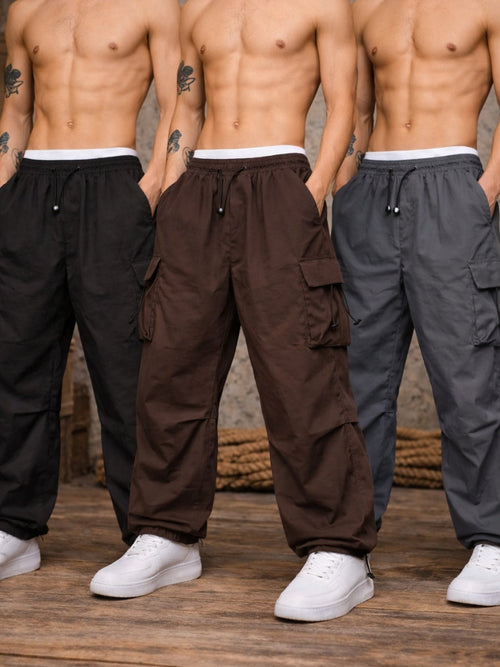 Pack x3 Parachute Cargo Hombre Negro Marrón Gris Tela Mojada ENKI ModaStyle