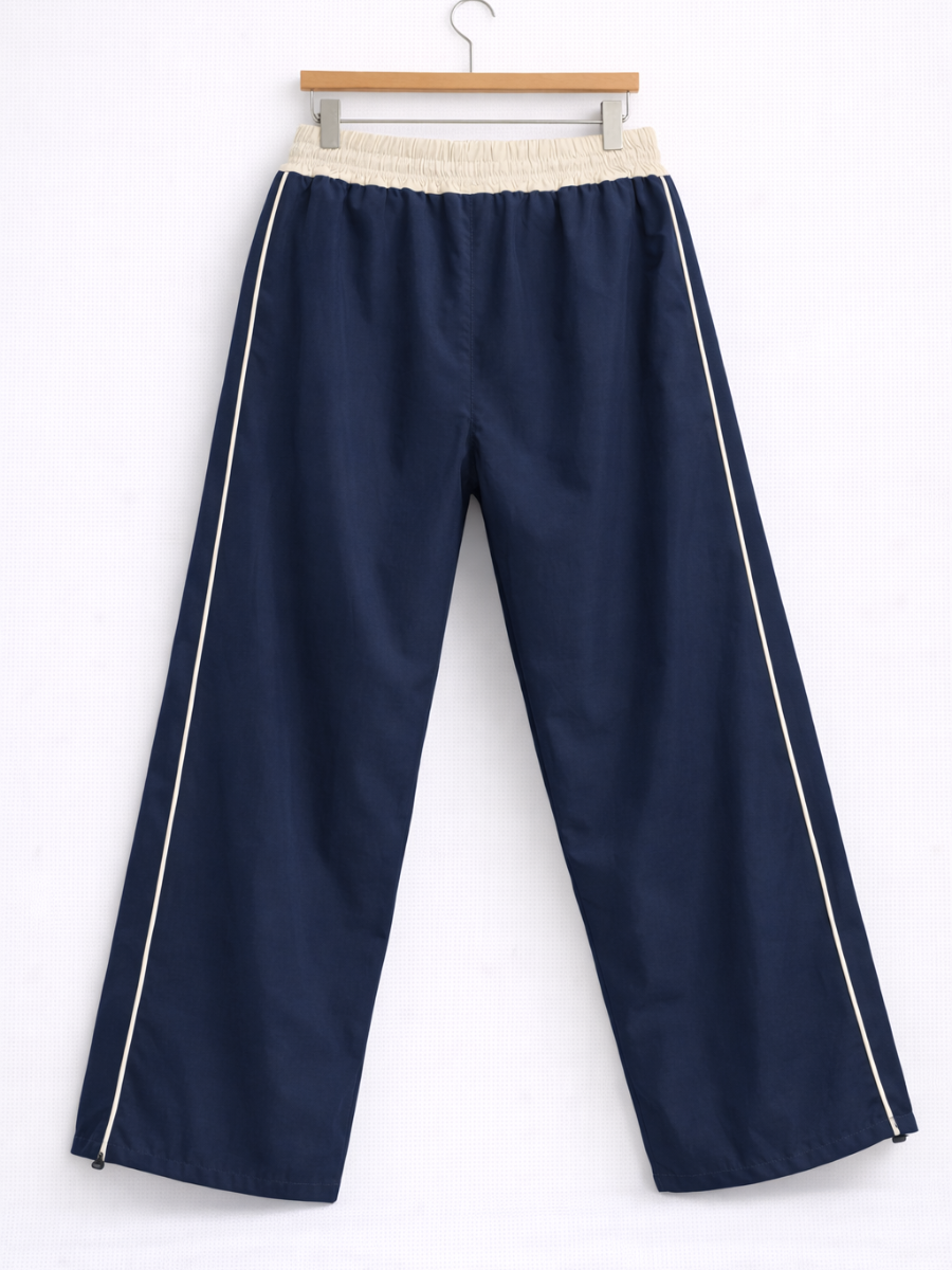 Pantalón Baggy Bicolor Tela Nova — Azul Marino / Crema | ENKI - ENKI ModaStyle