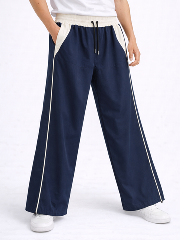 Pantalón Baggy Bicolor ENKI - Tela Nova Azul Marino / Crema