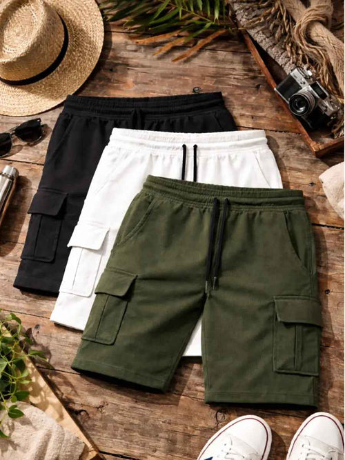 Pack x3 Short Cargo Waffle Hombre Negro Blanco Verde