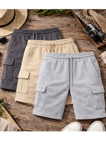 Pack x3 Pantalones Cortos Cargo Hombre Gris Beige Claro