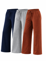 Pack x3 Pantalón Palazzo de Franela Ultra Confort – Azul Marino, Gris Melange y Terracota 1