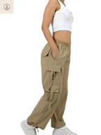 Pantalón Multicargo Mujer Beige Tela Mojada Premium