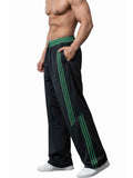 Pantalón Oversized Hombre Negro con Franjas Verdes Gym Streetwear