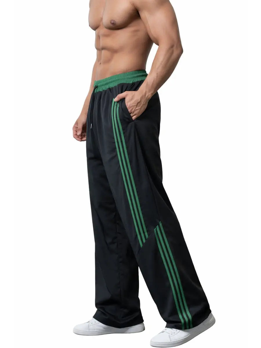 Pantalón Deportivo Oversized Hombre Negro con Franjas Verdes ENKI ModaStyle