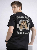 Polo Hombre Estampado Gato Algodón Jersey Cuello Redondo