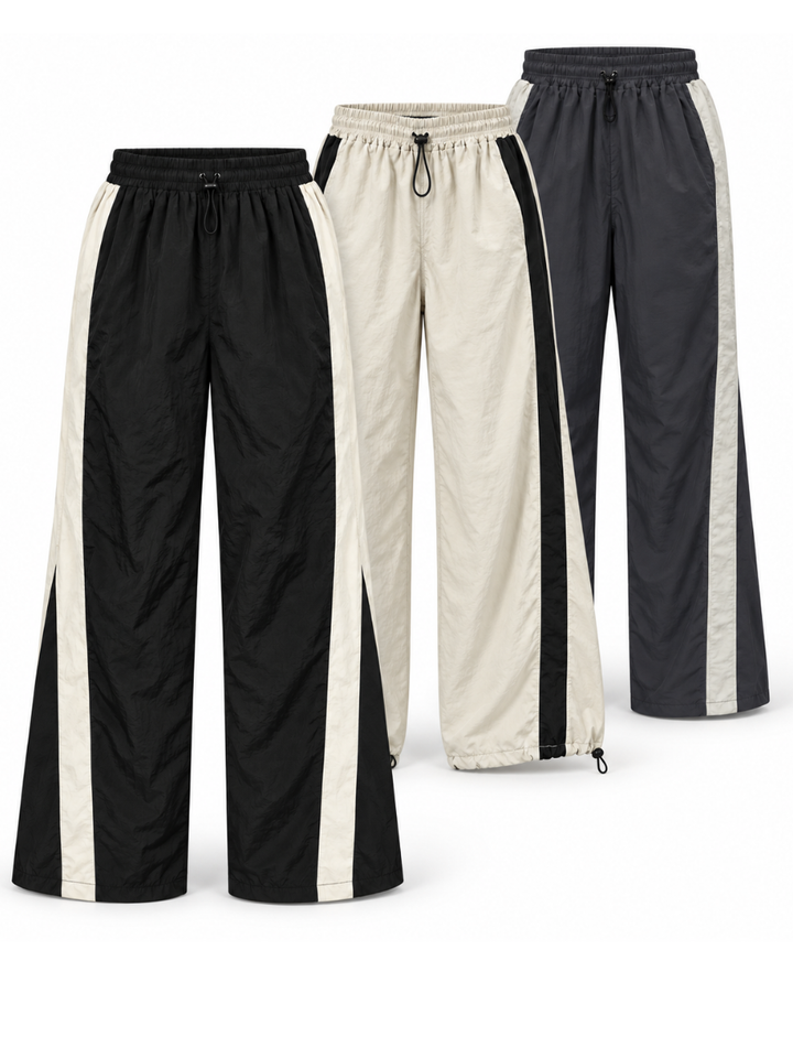Pack x3 Pantalón Aura Oversized Mujer | Tela Mojada Hueso, Negro y Gris