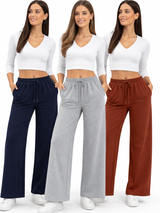 Pack x3 Pantalón Palazzo de Franela Ultra Confort – Azul Marino, Gris Melange y Terracota 4
