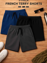 Pack short hombre French Terry x3 Azul Marino, Negro, Gris 4