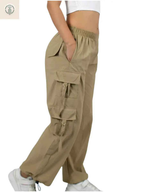 Pantalón Multicargo Mujer Beige Tela Mojada Premium