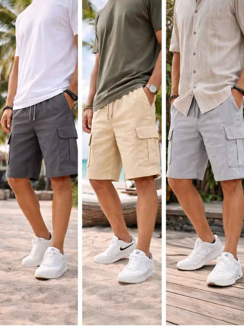 Pack x3 Short Cargo Waffle Hombre Gris Beige Claro