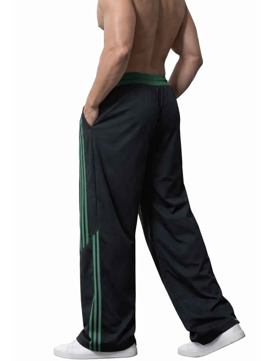 Pantalón Oversized Hombre Negro con Franjas Verdes Gym Streetwear