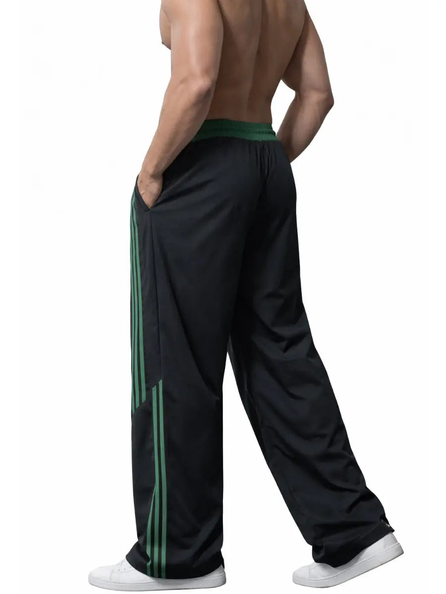 Pantalón Deportivo Oversized Hombre Negro con Franjas Verdes ENKI ModaStyle
