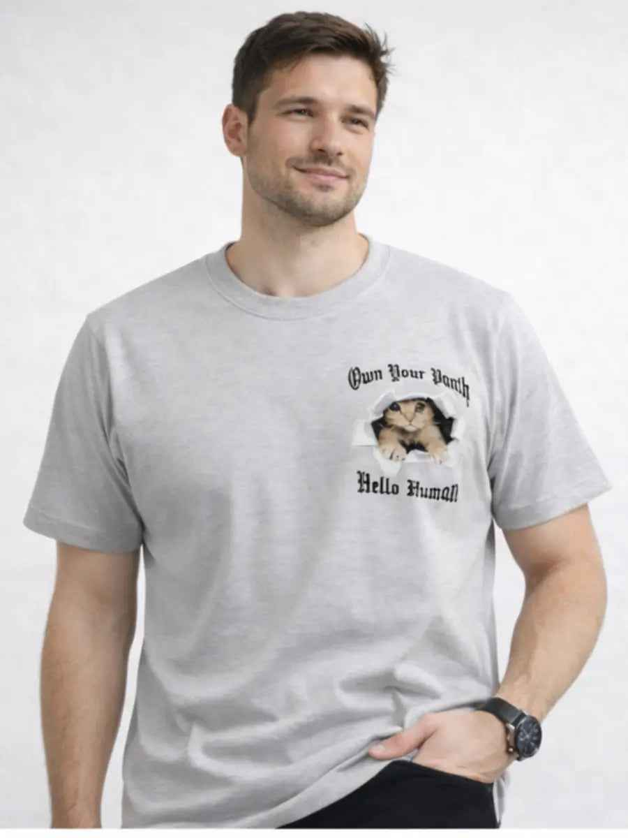 Polo Hombre Estampado Gato Algodón Jersey Cuello Redondo
