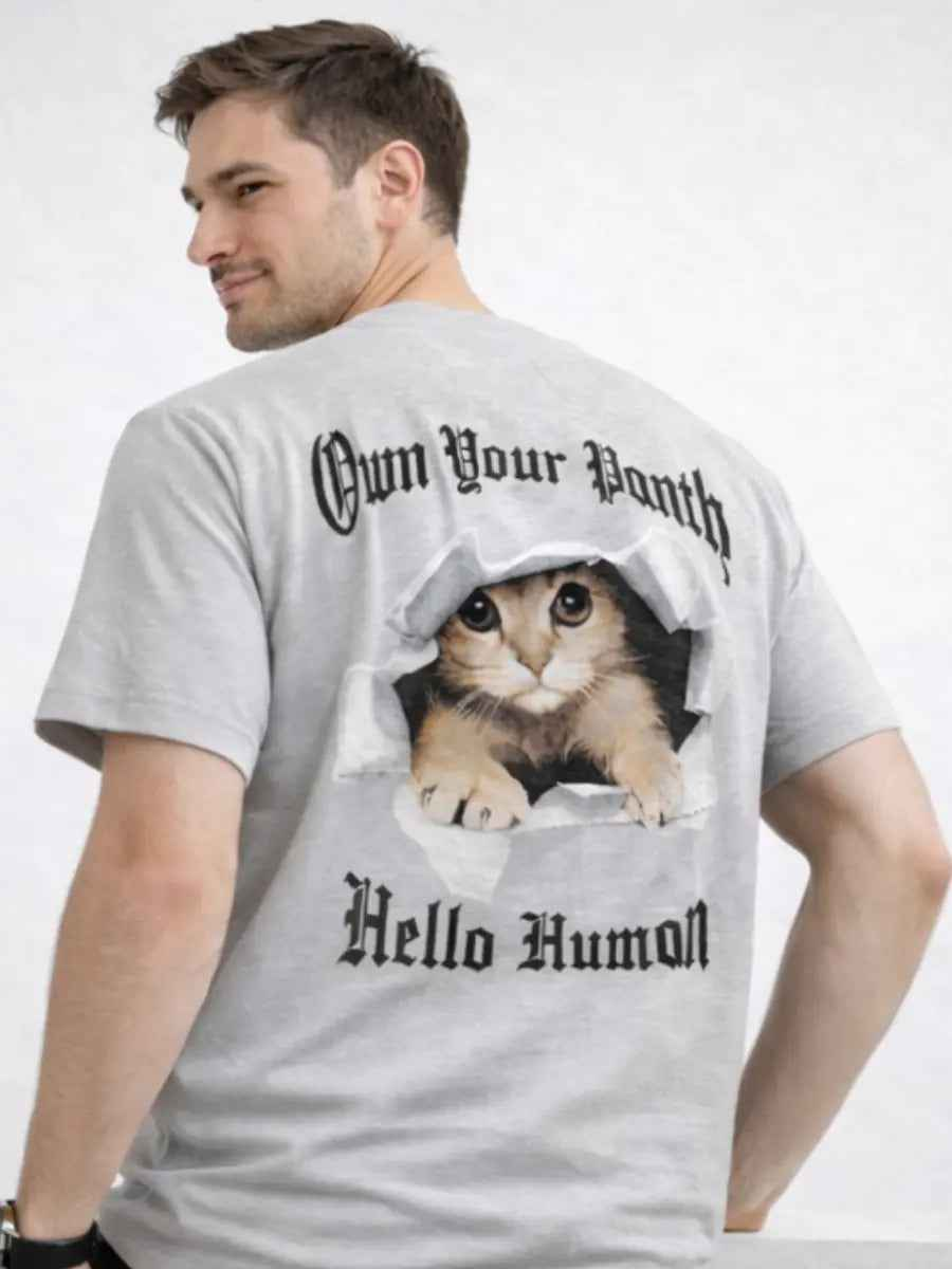 Polo Hombre Estampado Gato Algodón Jersey Cuello Redondo