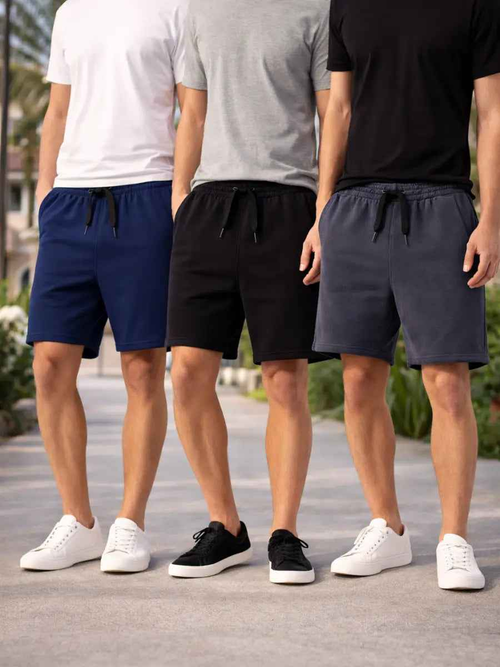 Pack x3 Short Hombre French Terry Azul Marino Negro Gris