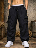 Pantalón Parachute Cargo Hombre Tela Mojada Oversized