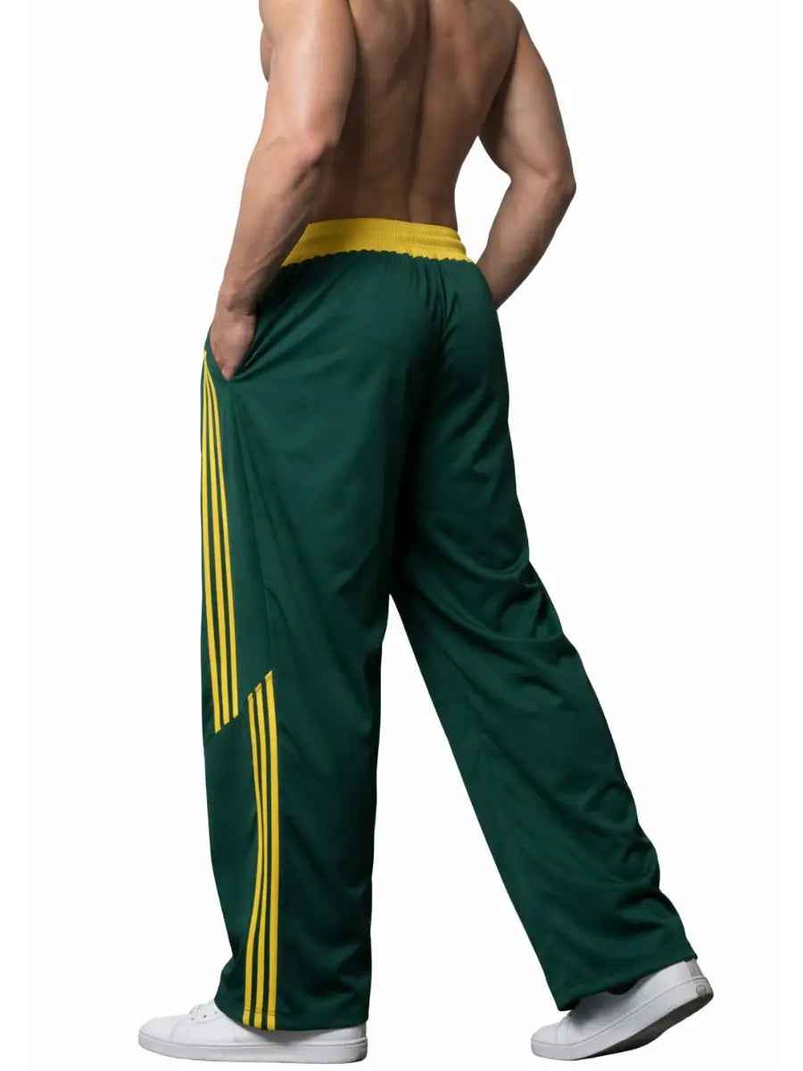 Pantalón Oversized Hombre Verde con Franjas Amarillas Gym Streetwear