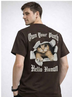 Polo Hombre Estampado Gato Algodón Jersey Cuello Redondo