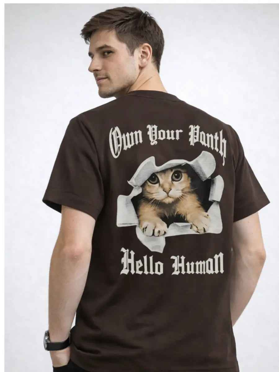 Polo Hombre Estampado Gato Algodón Jersey Cuello Redondo