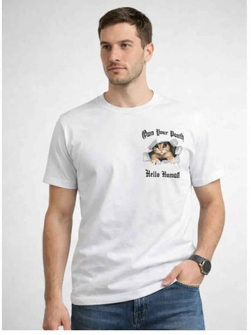 Polo Hombre Gato Estampado en Algodón Jersey Cuello Redondo
