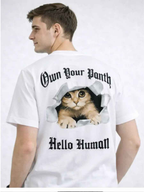 Polo Hombre Estampado Gato Algodón Jersey Cuello Redondo